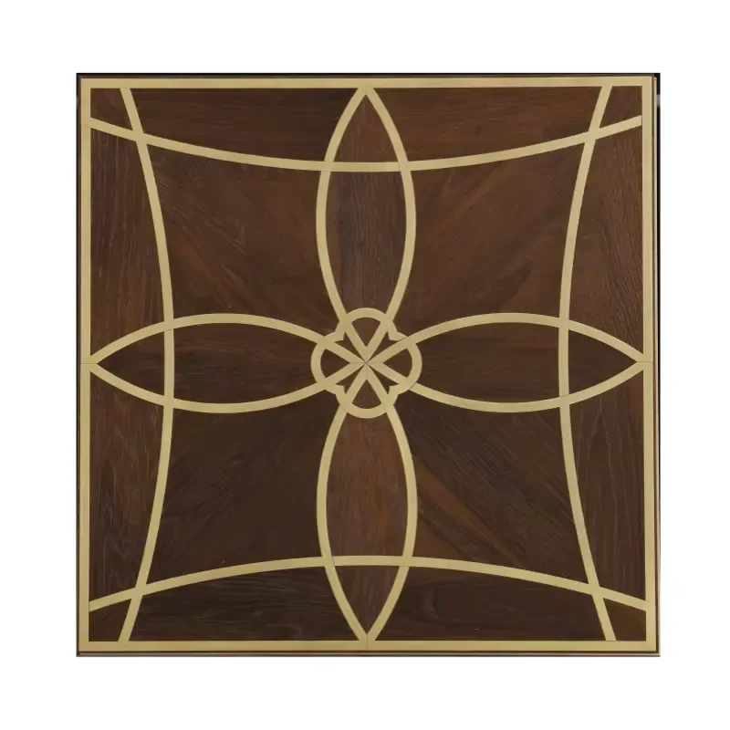 Modern Design Wood Flooring for Lobby Hall Click-Type Installation Parquet Wood with Mixed Oak Brass Stainless Steel Metal