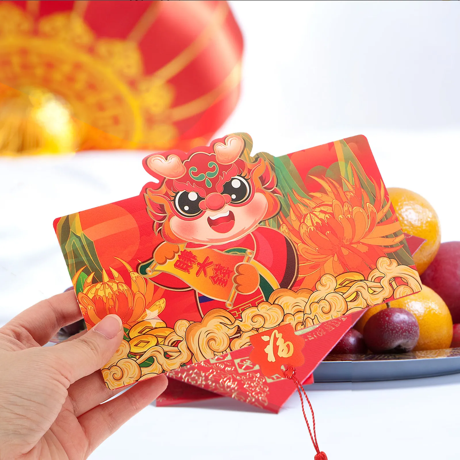 

6 шт. красных конвертов на 2024 год Дракона, китайский Новый год, конверты для денег на удачу, конверты для наличных на Весенний фестиваль, бумажные красные пакеты