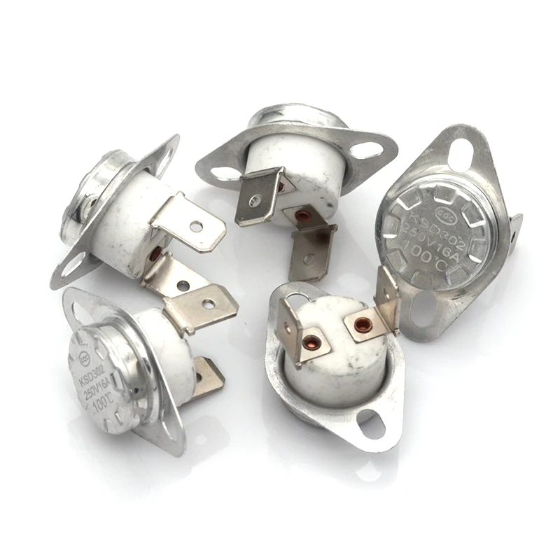 5-20Pcs KSD302 Ceramic Normally Closed Thermostat Temperature Switch 16A 250V 40℃-300℃ Bent Foot