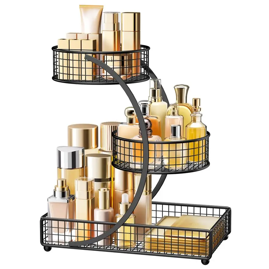 

Органайзер для макияжа для туалетного столика, 3-х уровневые металлические органайзеры на столешнице для ванной комнаты, хранилище для ухода за кожей, полка для ухода за кожей в ванной комнате