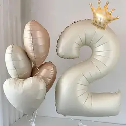 6pcs 32 inch Cream Crown Digital Love Aluminum Film Balloon Set Birthday Wedding Singles Party Decoration