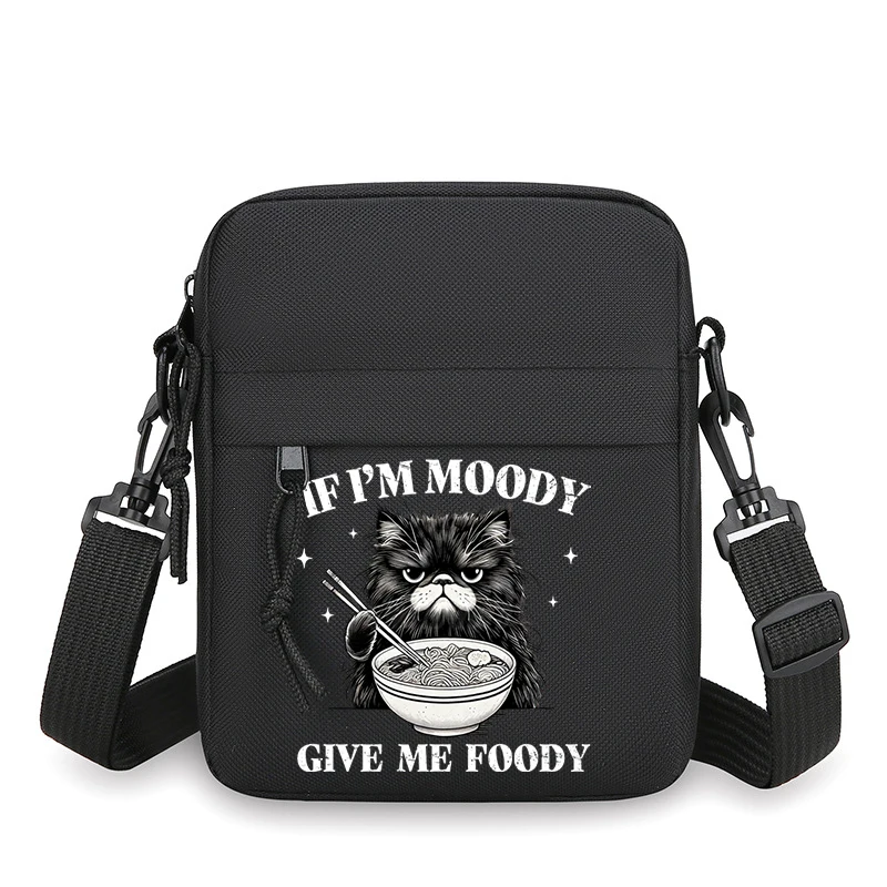 Humorous Quotes Cat Print Small Crossbody Bag Women Men Anime Coffee Kitten Kids Messenger Bag Vintage Zipper Shoulder Bag