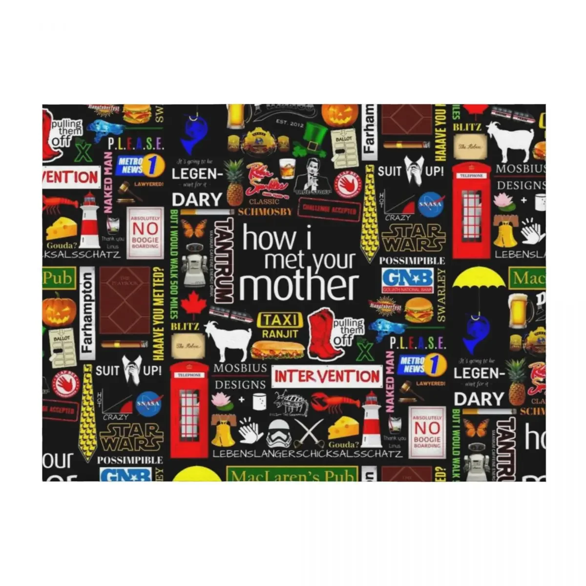 

How i Met Your Mother Collage Poster Iconographic - Infographic Throw Blanket Decorative Sofas Sofa Picnic Blankets