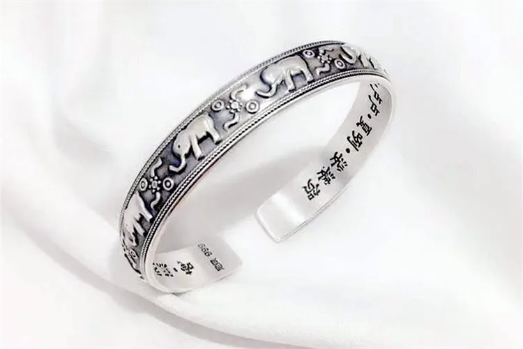 Neue Kreative Niedliche Tier-Retro Thai Silber Armbänder 925 Sterling Silber Schmuck Persönlichkeit Elefanten Dominante Armreifen SL079 – Detail 1