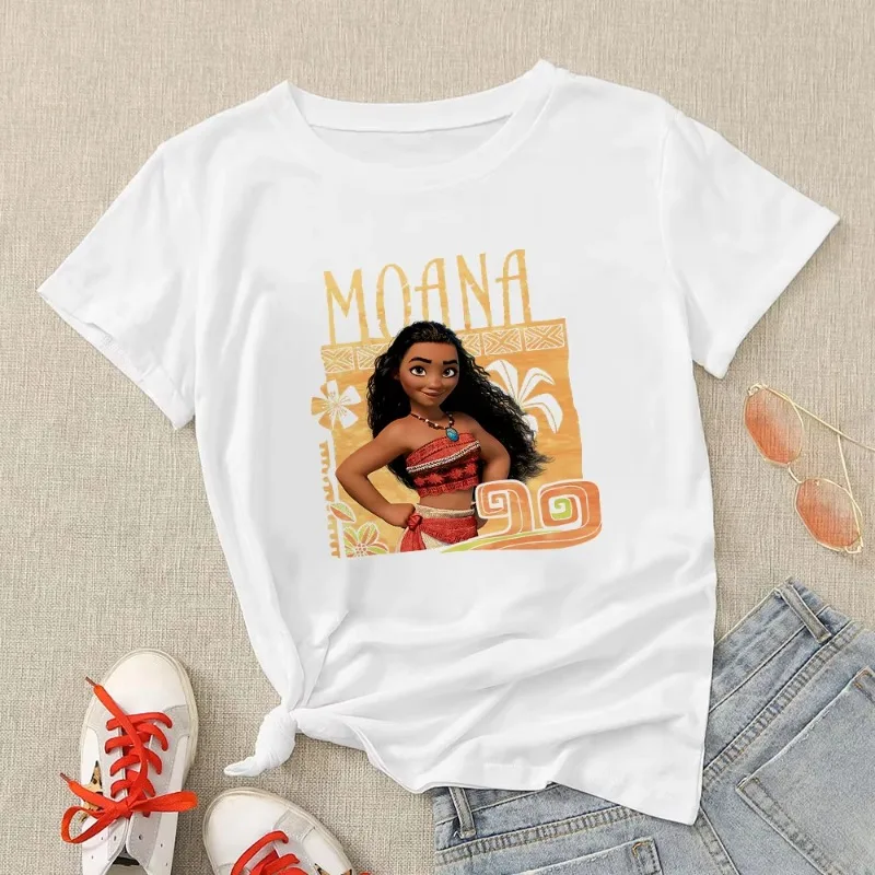 

Disney Kawaii Princess Moana T-Shirt Cute Women's Tshirt Clothes Tees Y2k Tops Women Clothing Female Blouse Cute Cartoon T Shirt