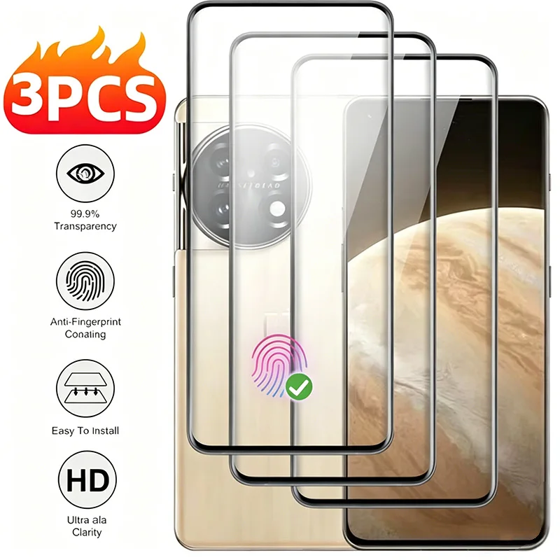 

3pcs for OnePlus 8/11/12/13,OnePlus 7/8/9/10 Pro Full Coverage Tempered Glass-HD Transparency, Fingerprint-Resistant, Shockproof