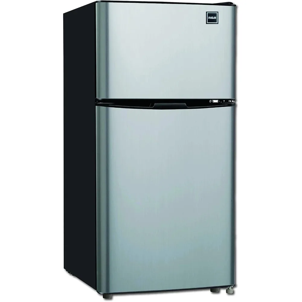 Compact Fridge with Freezer-Dual Adjustable Thermostat-Reversible Door-Removable Glass Shelves-Ideal for Bedroom/Dorm/Apartment