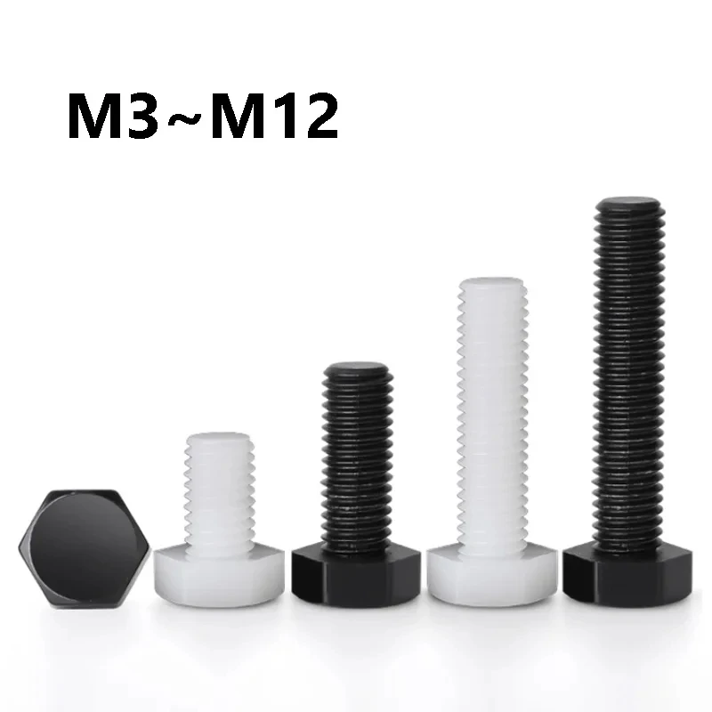 1~30Pcs Black/White Nylon External Hex Head Screws M3 M4 M5 M6 M8 M10 M12 Plastic Hexagon Bolts Heat/ Electricity Insulation