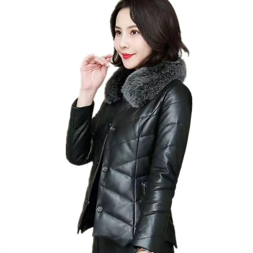 Winter Warm Thick PU Leather fur Coats Women Short Parkas Fashion Black Cotton Padded Lady Down Jacket Elegant Clothes jacket