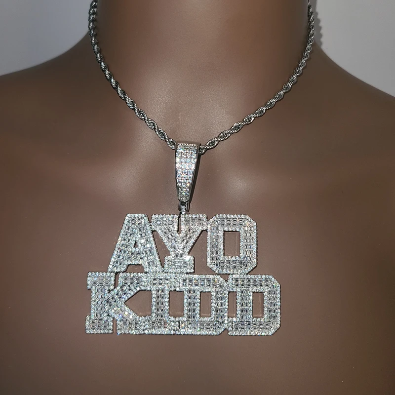 Custom Name Necklaces Iced Out Bageutte Cubic Zirconia  Personalized Word Necklace Hip Hop Jewelry for Christmas Gift