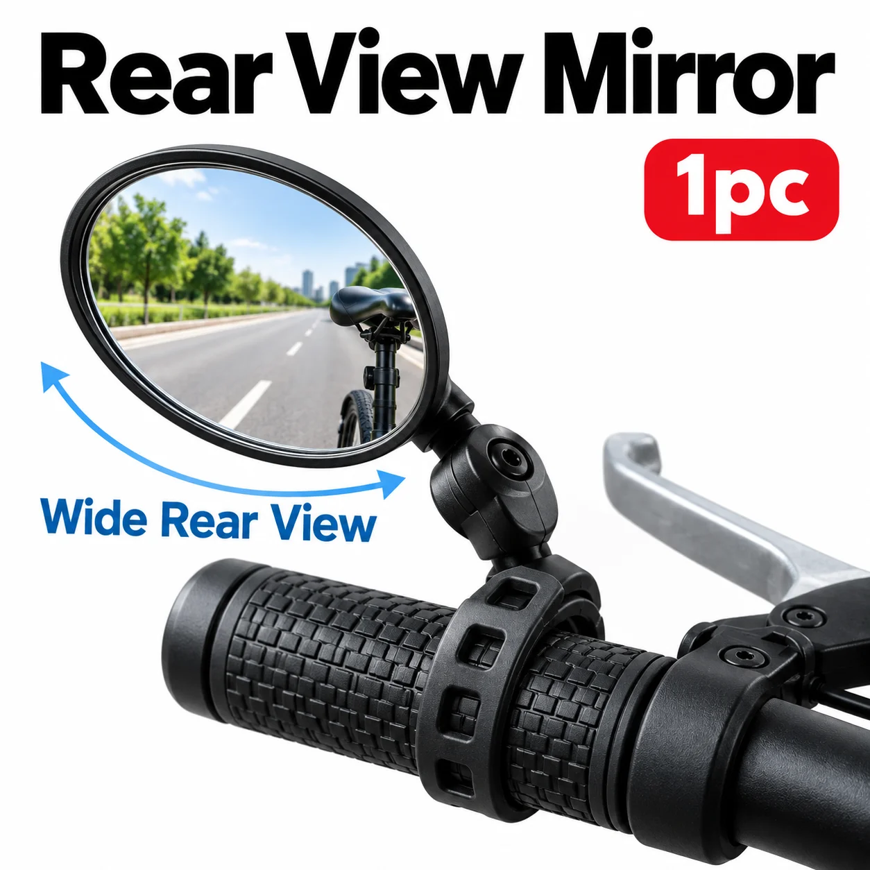 Bike Rear View Mirror Wide Angle Convex Bicycle Mirror 360° Adjustable Handlebar Side Mirror Quick Release Silicone Mount for MT