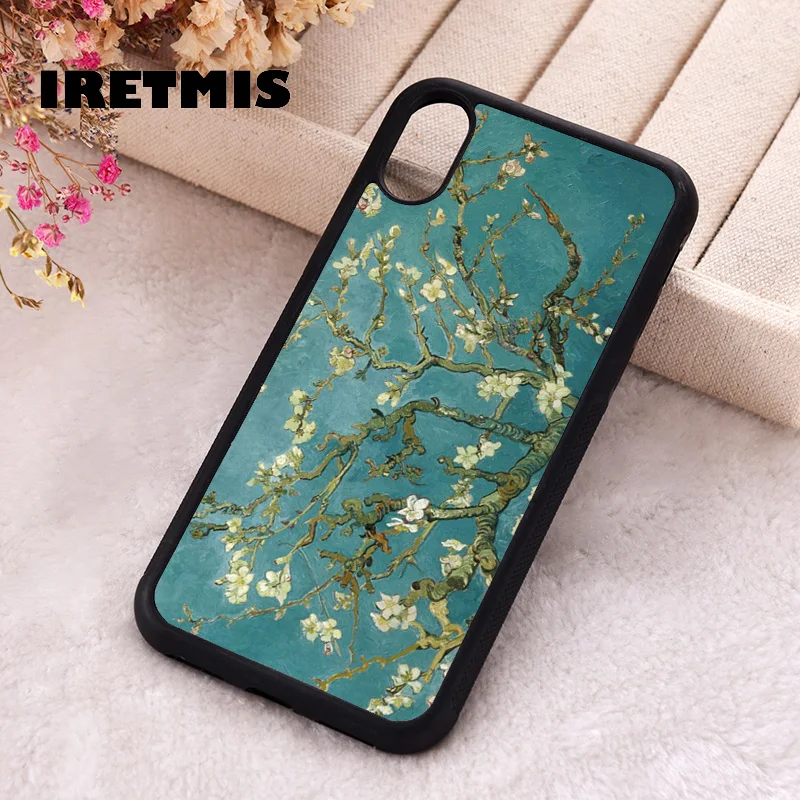 Iretmis Phone Cover Case For iPhone X XS Max XR 11 12 13 PRO MINI 14 15 16 Plus Rubber Silicone Retro Van Gogh Flower