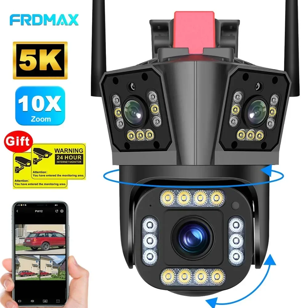 

Беспроводная наружная камера безопасности 5K 12MP с 10-кратным зумом, тройным объективом, автоматическим отслеживанием, видеонаблюдением P2P, PTZ-наблюдением для защиты дома