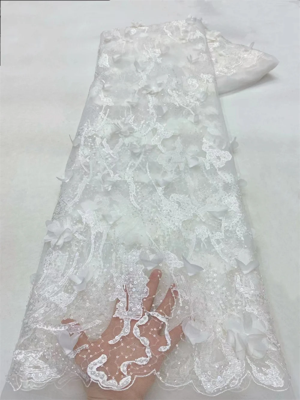 

White High Quaity French Tulle Net Lace with Sequins and Beads African Nigerian Embroidered Lace Fabric Lace Fabric for Sewing