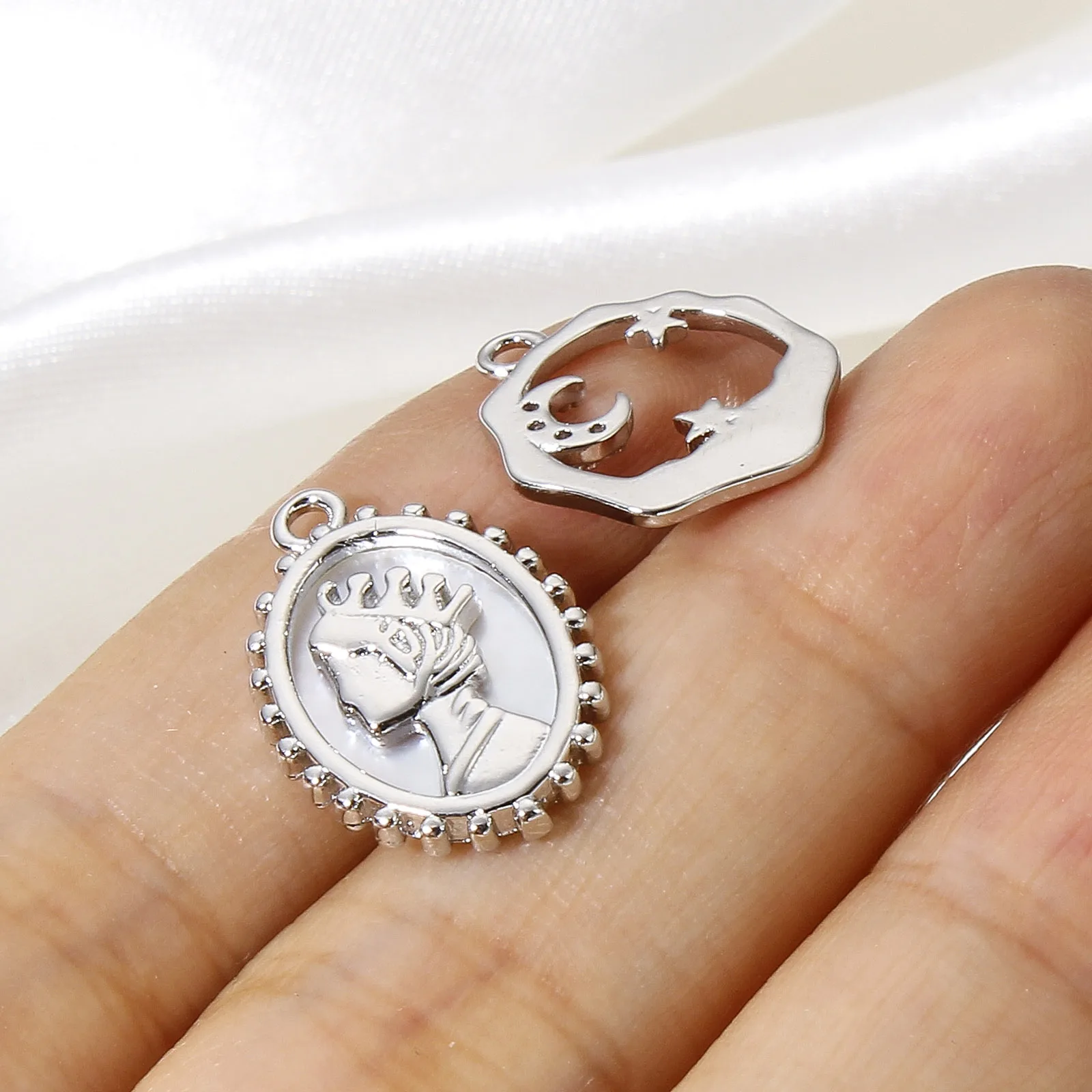 1pc Copper Charms Silver Color Heart Moon Star Rhinestone Pendant DIY Necklace Earrings For Women Party Jewelry Findings