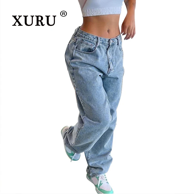 XURU - New Women's Retro Loose Jeans, Y2k Clothing Hip Lifting Blue Black Long Jeans, Men's Pants
