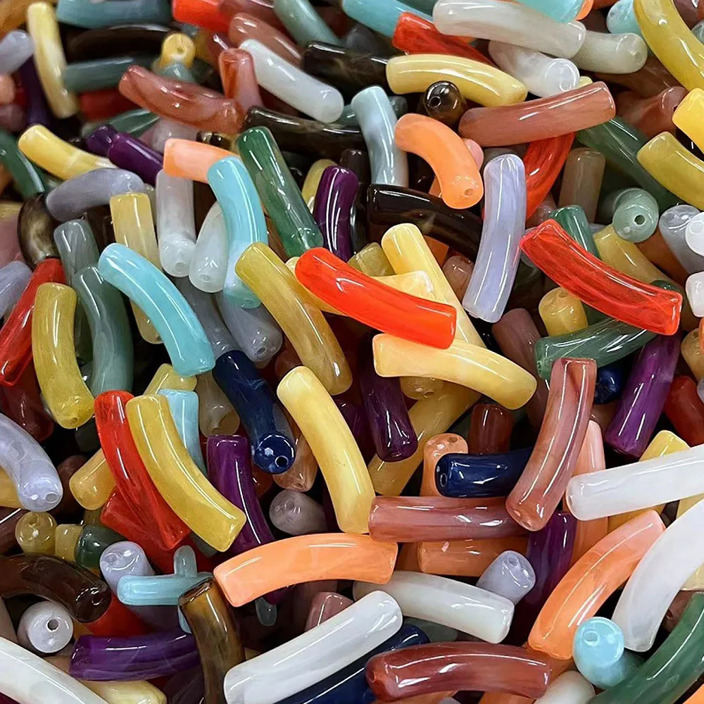 20Pcs Acrylic Curved Tube Loose Beads Colorful Imitation Gemstone Slide Beads For Jewelry Making DIY Bracelet Craft 32*8*2mm