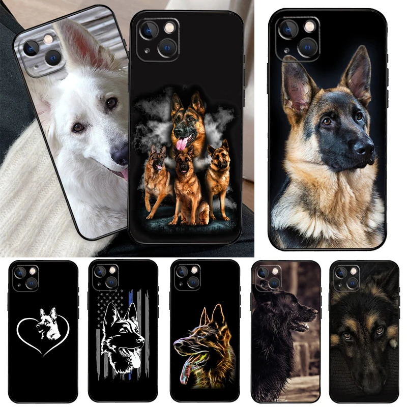 Cartoon German Shepherd Dog Case For iPhone 16 15 14 Pro Max Plus 13 12 Mini 11 Pro Max Back Cover