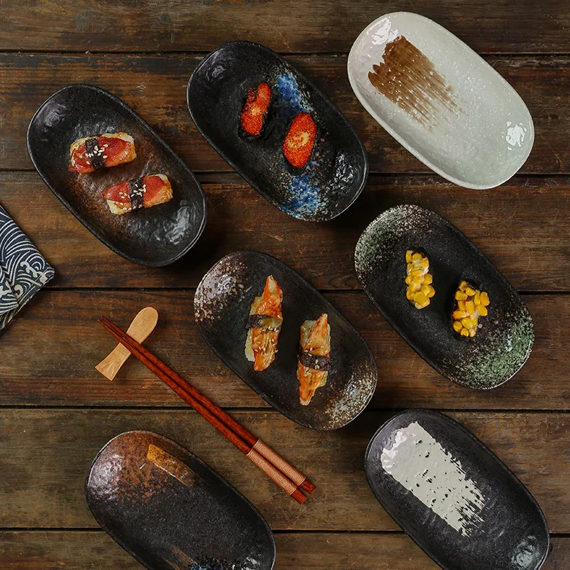 6-inch oval sashimi sushi plate, grilled meat plate, high-temperature ceramic snack, cold dish plate, commercial tableware