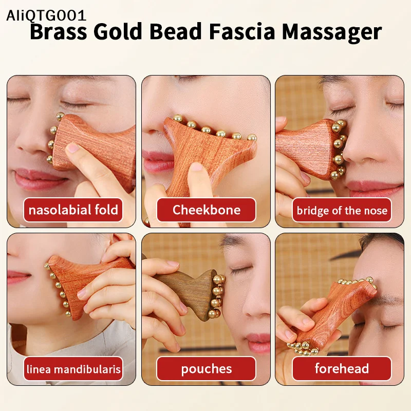 أداة رفع اللفافة للوجه من الخرز الذهبي النحاسي تدليك تجميل الخد غوا شا ومدلك التصريف اللمفاوي للزناد الاحترافي