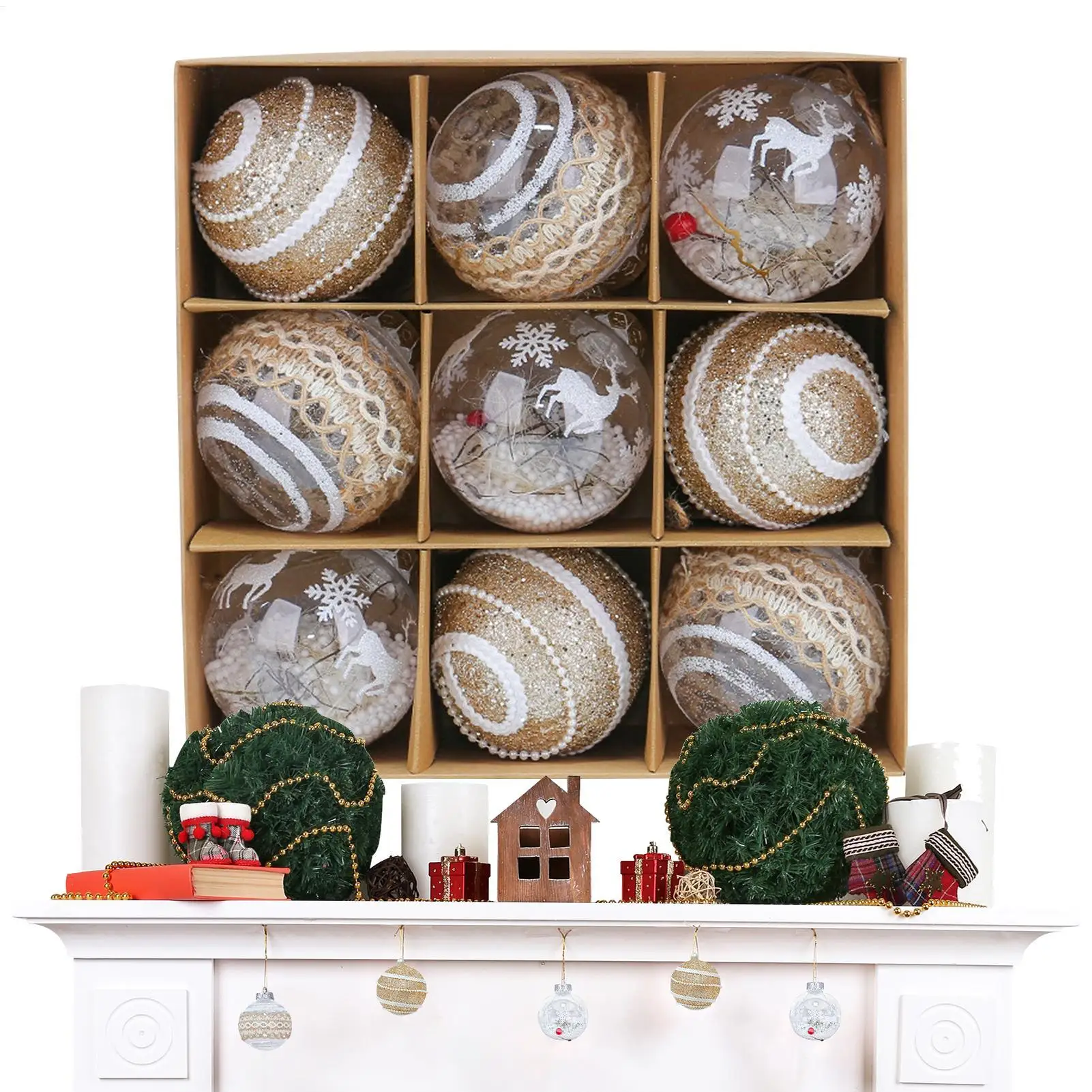 

Рождественские елочные шары, украшения, 9 шт., праздничные подвески, набор рождественских украшений для дома, школы, ресторана, торгового центра