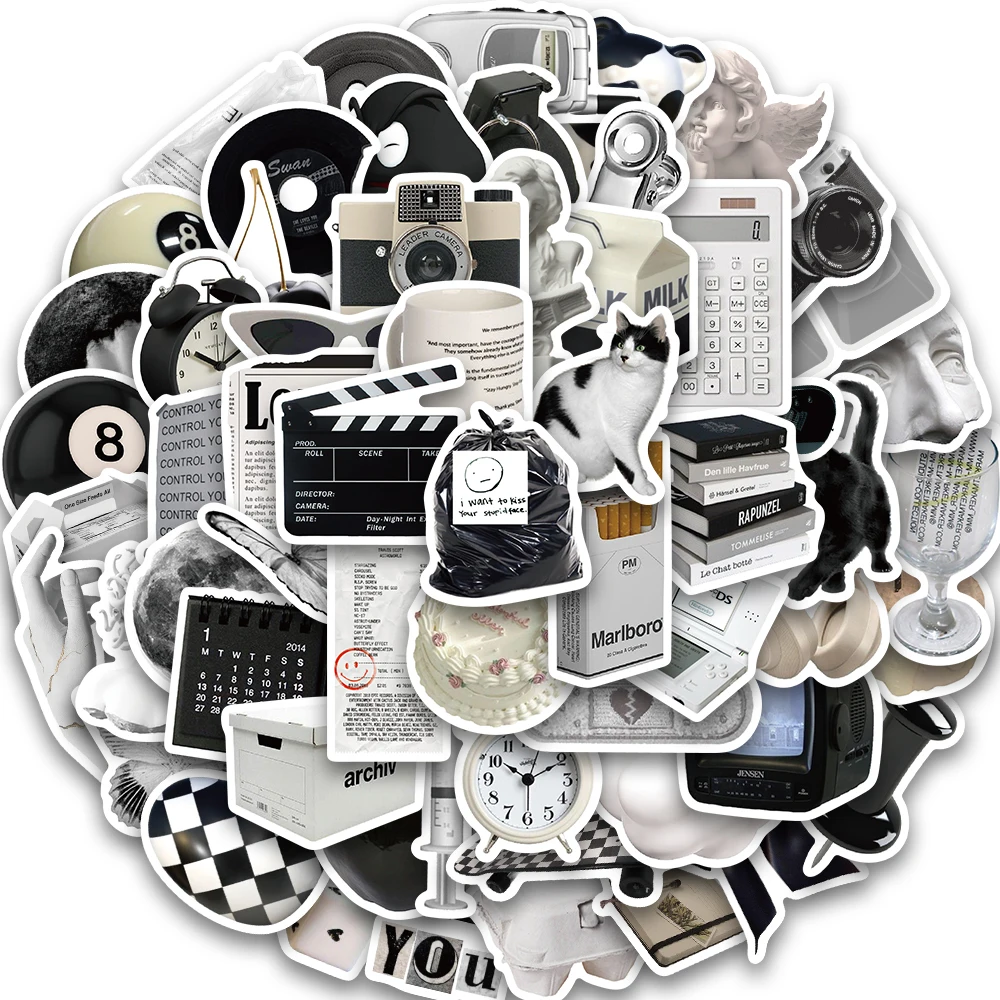 61/122 pièces noir blanc Simple décalcomanies autocollants mignon valise Ins Style Apathy Skateboard Graffiti décalcomanies réfrigérateur Stickers muraux