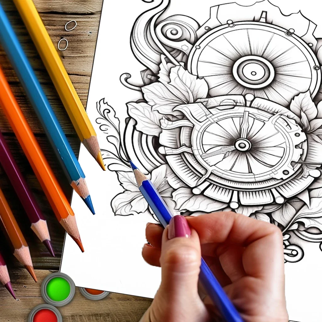 Coloring Book Steampunk Flowers for Adult Colouring Book, Birthday Day Gift, Back to School Supplies, Adults Cute Drawing Book view 5