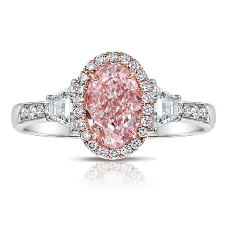 

1Ct Fancy Pink Oval Cut CVD HPHT Lab Grown Diamond Ring IGI Certificate 14K/10K Two Tone Gold Engagement Ring