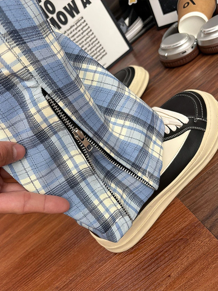 Laid-back Style Plaid Pants Men's Comfortable Loose Fit Drapey High-End Straight Leg Trousers North Carolina Blue Casual Pants - view 5