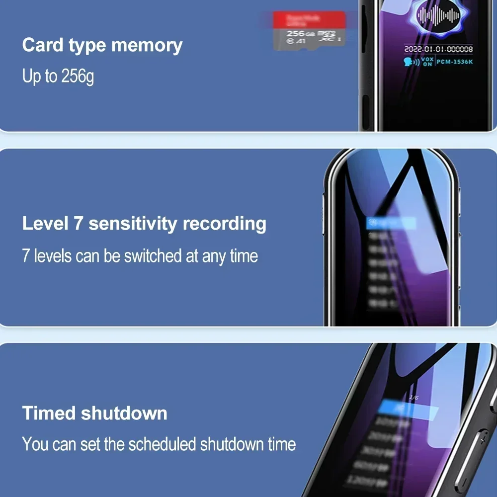 Rauschunterdrückung One-Key Multifunktions-Digital-Voice-Recorder Stereo-Sound Dynamische Aufnahme 8-64G Diktiergerät Stift Musik MP3-Player