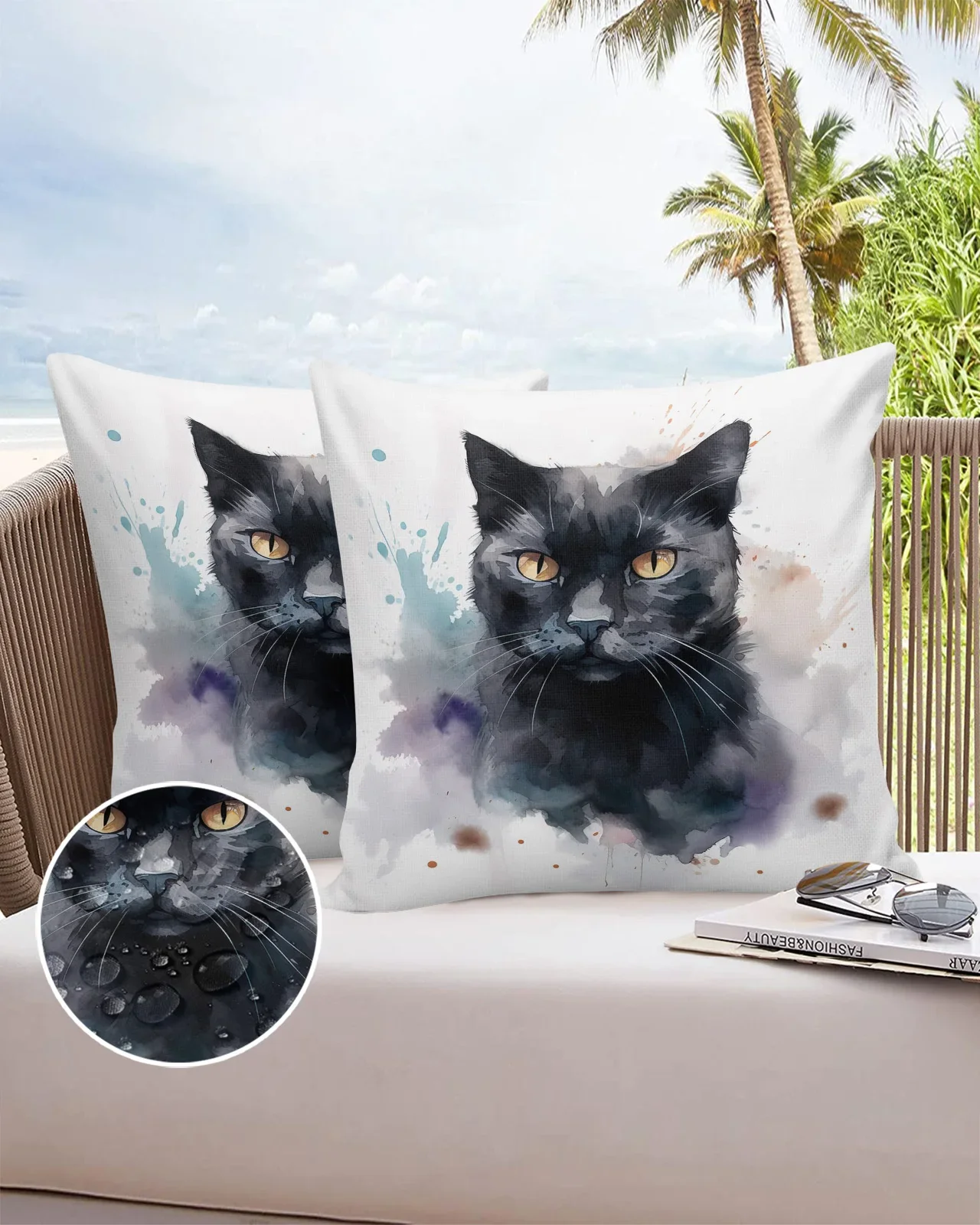 Animal Cat Watercolor Waterproof Pillowcase Home Sofa Office Throw Pillow Case Car Cushion Cover Home Decor