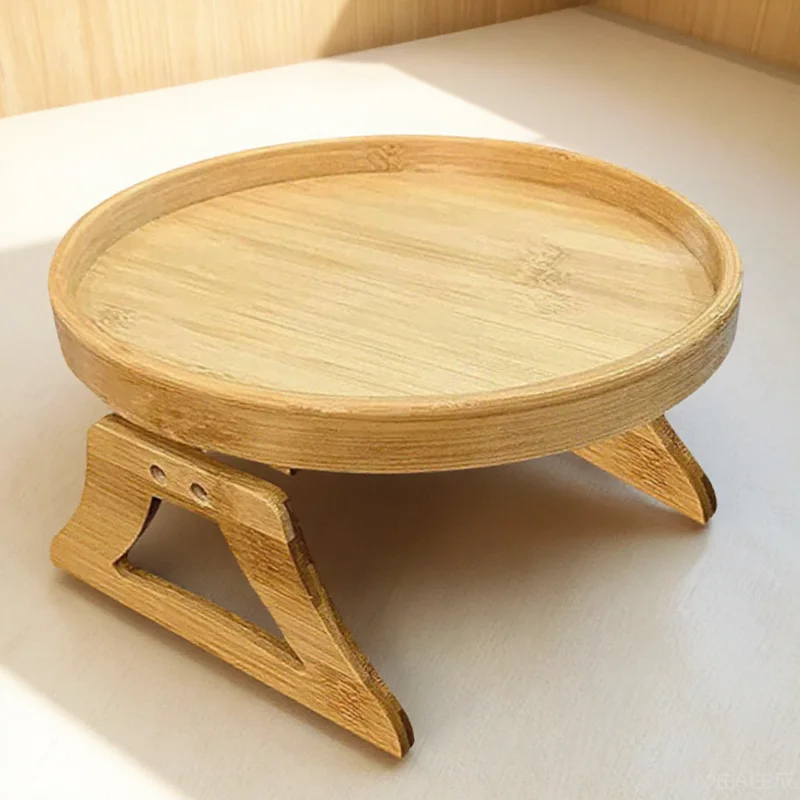 

Wooden Sofa Foldable Snack Table Bed Multi-Function Round Wood Wooden Sofa Clip On Tray Couch Arm Tray For Home Use