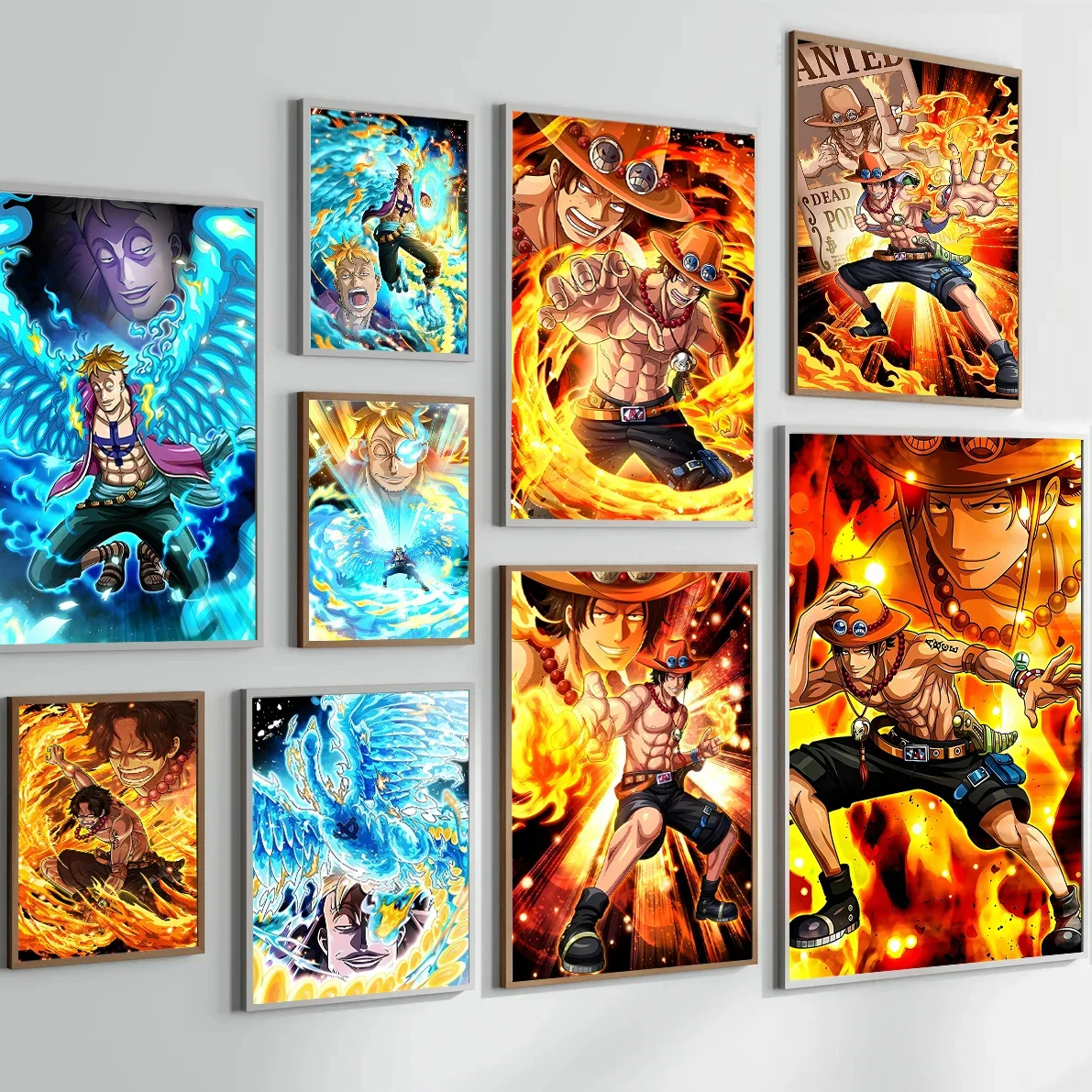 One Piece Ace Self-adhesive Poster Sticker Anime Wallpaper Marco Figures Home Decoration Painting Wall Art Whitebeard Kid Gift