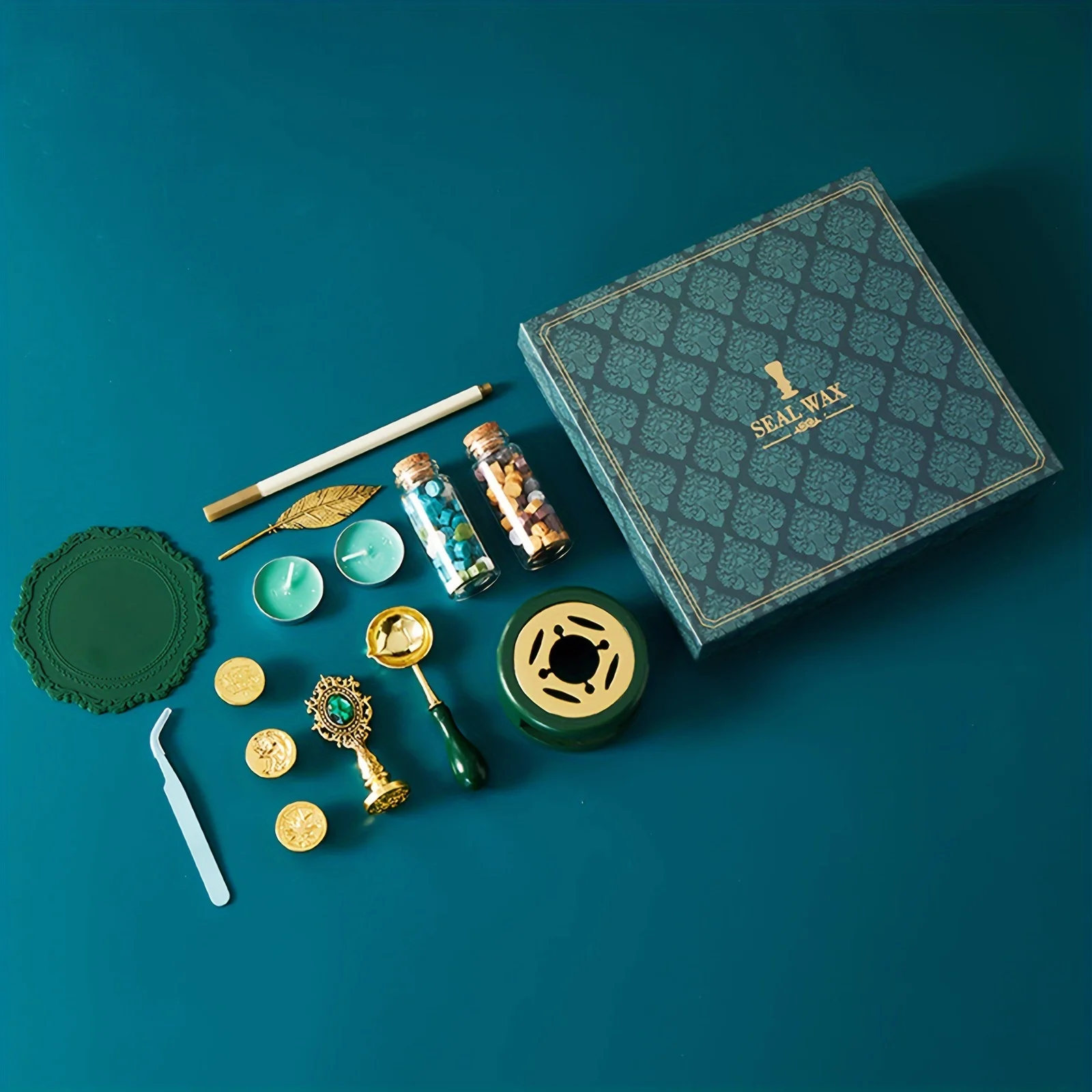 DIY Wax Seal Stamp Kit With Gift Box, Sealing Wax Warmer, Envelopes, Candles, Wax Stamp, Metallic Pen For Letter Sealing