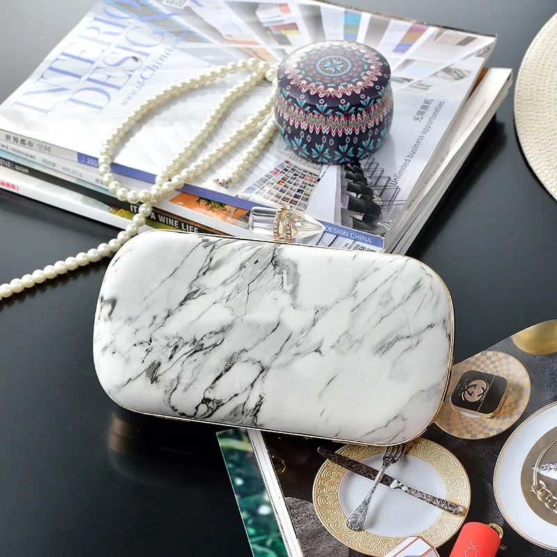 موضة المرأة الرخام منقوشة مساء حقيبة الحديثة رصاصة مشبك فستان رسمي حقيبة صغيرة شيك بولي Leather حقيبة يد جلدية Bolsos Mujer