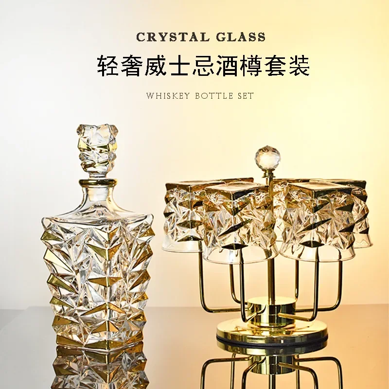 Gold-painted line crystal glass wine bottle creative whiskey bottle household wine bottle with lid