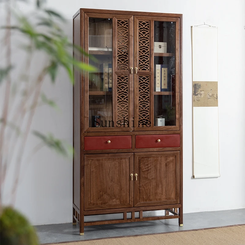 

New Chinese solid wood bookcase office file glass door bogu display stand