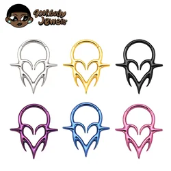 ASTM F136 TItanium Tribal Fangs Hinged Clicker SEG Septum Piercing Heart Totem Errings Forward Helix Anodized Punk Body Jewelry