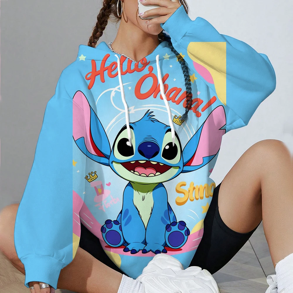 ديزني غرزة هوديي أزياء حلوة الجمال نمط رياضية طويلة الأكمام هوديي الرياضة هوديي شعبية عارضة المرأة هوديي #3