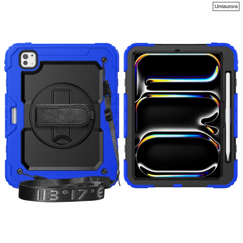 

For IPad Mini 8.3" A17 Pro 11 12.9 Air 10.9 13 inch M2 M3 M4 M5 Heavy Duty Rugged Tablet Case Hand Strap Stand Shockproof Funda