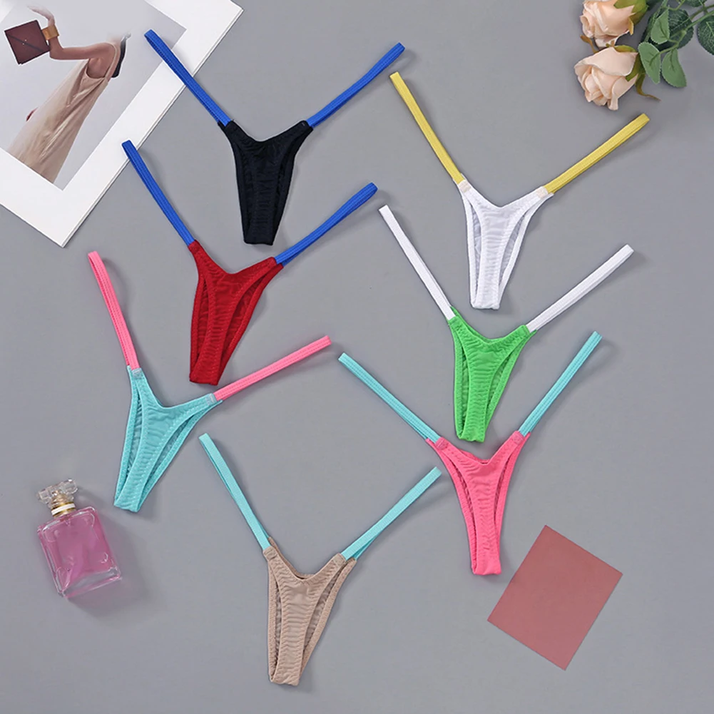 Women T Back Sexy Thong Underwear T Pants Ladies Thin Straps Low-Waist Multicolor Stitching Underpant