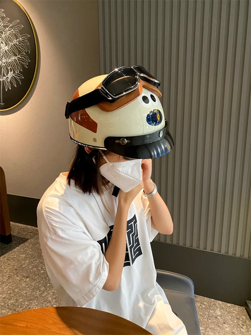 YY Cartoon Dog Helmet Creative Battery Electric Motorcycle Half Helmet Summer