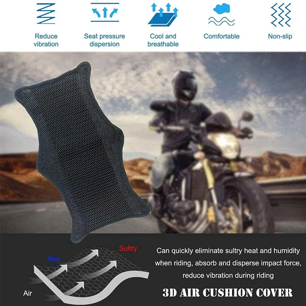 Cojín para asiento de motocicleta, 1 piezas Almohadilla de asiento de motocicleta de malla 3D Sport Touring Funda de asiento de motocicleta transpirable, topes, caliente, sudoroso