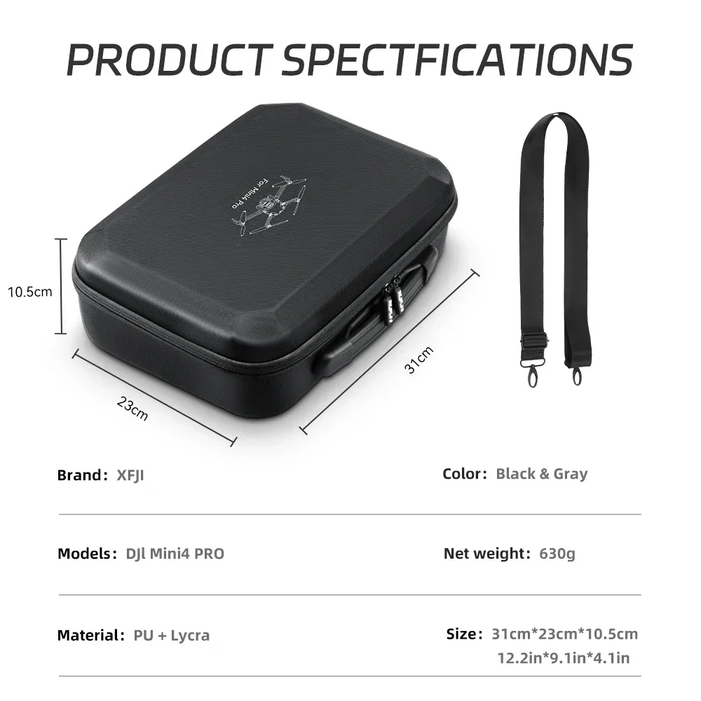 For DJI Mini 4 Pro Carrying Case Hard EVA Storage Bag Drone Remote Control Box Protective Travel Handbag Waterproof Shoulder Bag