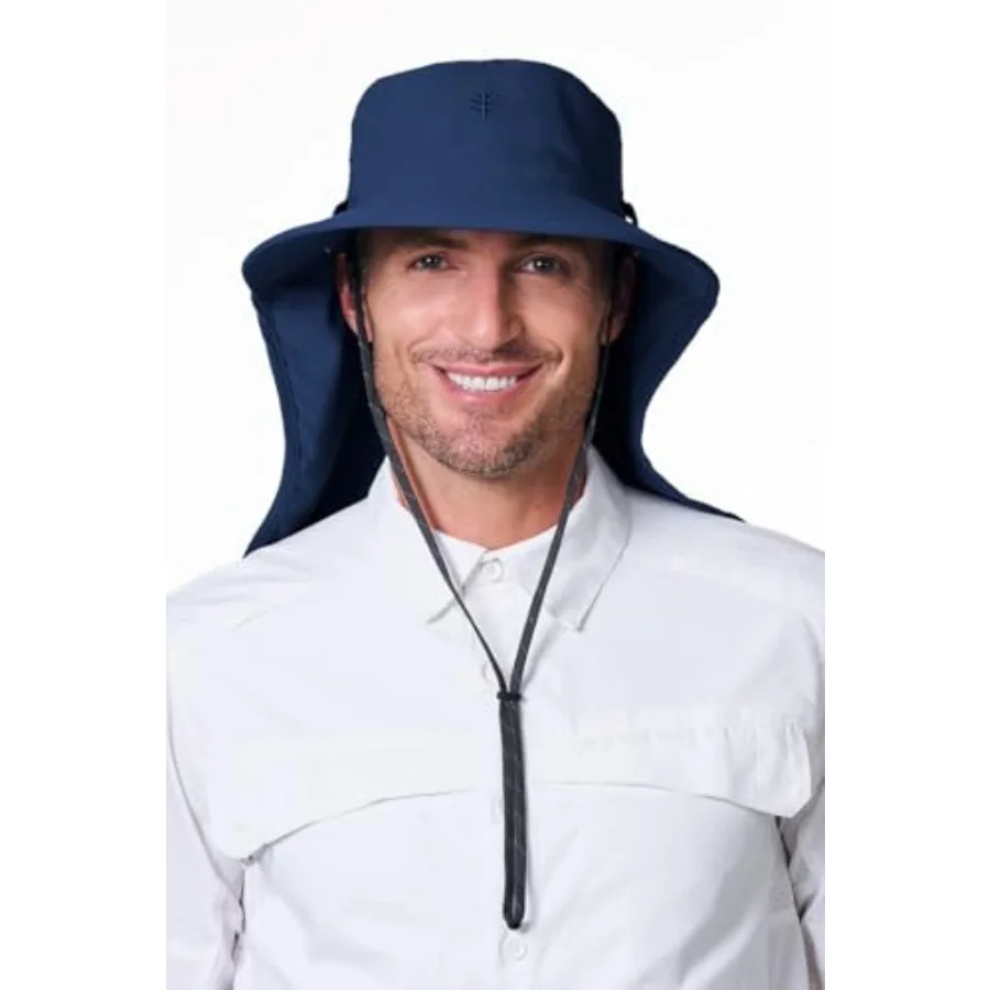 

Sun Hat with Neck Drape Clip-On Face Mask for outdoor use - UPF 50+ polyester fabric - beige - adjustable fit and full sun cove