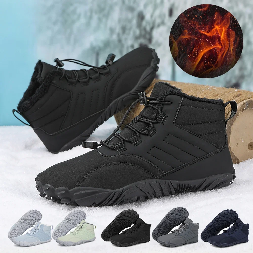 Winter Warm  Men Boots Snow BareFoot Casual Shoe Women Warm Plush Cotton Shoes for for Trekking Climbing Working High Ankle Boot