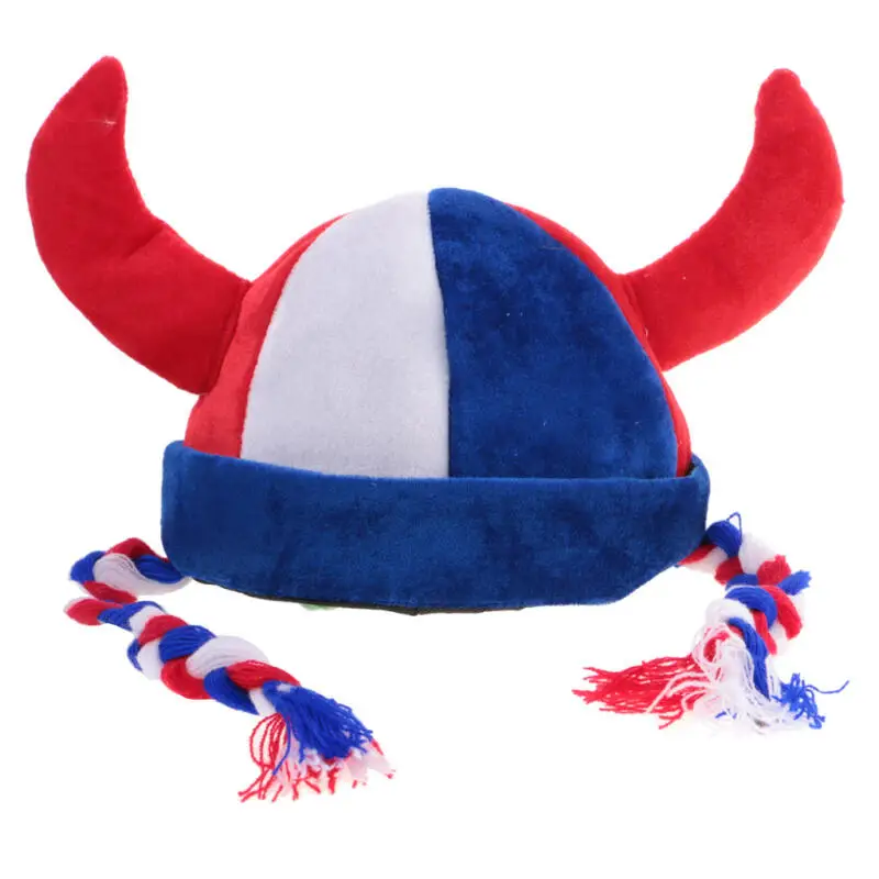 France Fans Blue White Red Beard Accessories Ball Games Games Wigs Mardi Gras Oktoberfest Soccer Cheer Cap with Braids