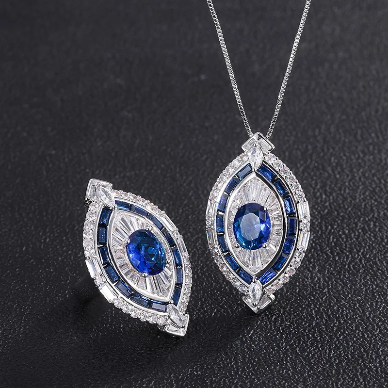 New High-end Jewelry Inlaid with Diamonds, Individually Packaged Blue Spindle Women's Luxury Inlaid Pendant Ring Set Stone 8*10