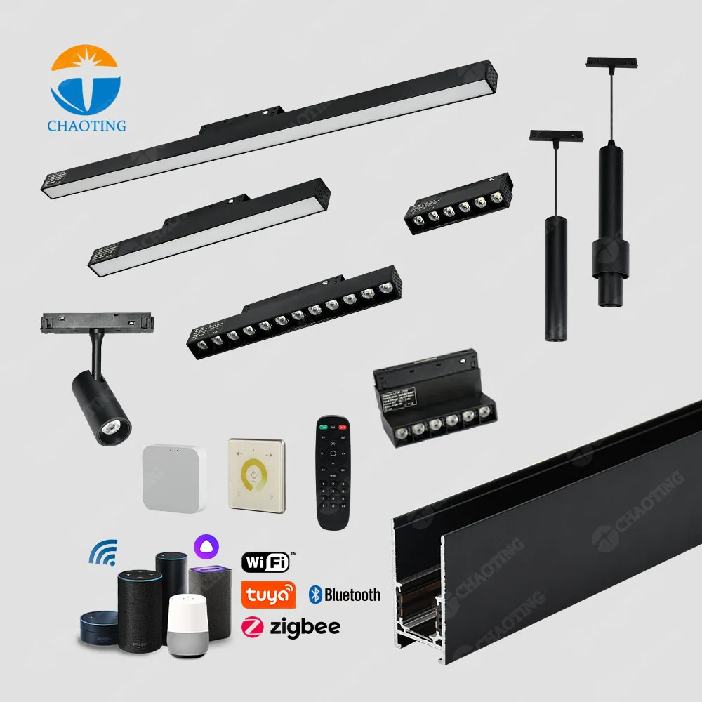 48V Tuya Zigbee Dimmer Smart Magnetic Led Rail Track Foldable Linear Tracklight Adjustable Linear Grille Spot Lights System