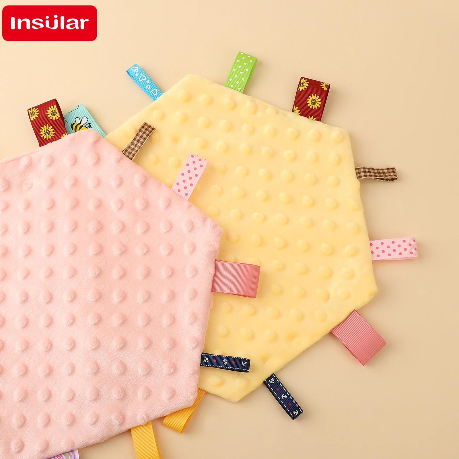 Insular InfantLullaby Handkerchief Soft Fiber Label Baby Soothing Towel Comfortable Kid Sleeping Companion Kerchief for Soothing
